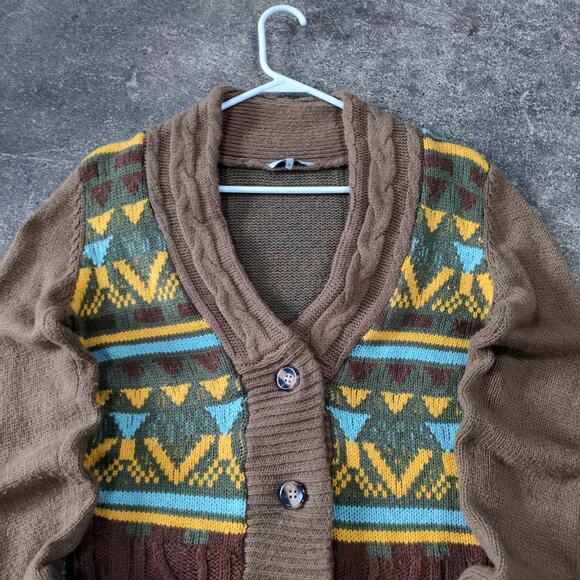 BKE Buckle Cardigan Sweater Womens M Brown Button Up Loose Bohemian Knit - Picture 2 of 8